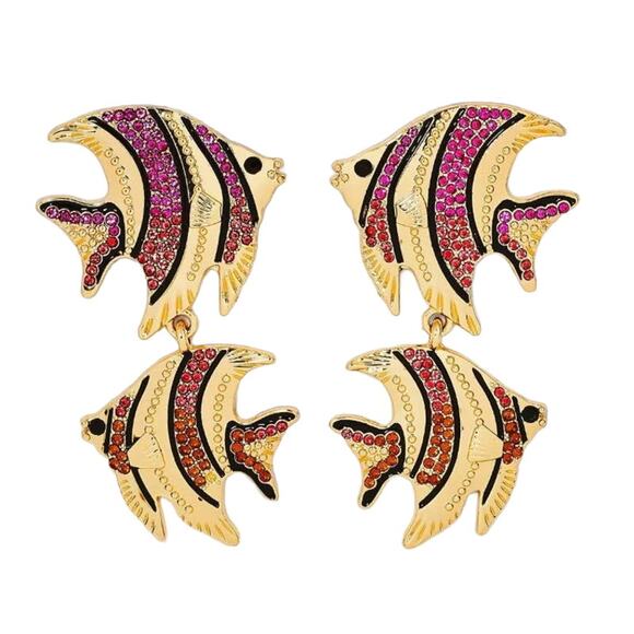 New SUGARFIX by BaubleBar Pink Orange Gold Fish Statement Earrings - Picture 1 of 3